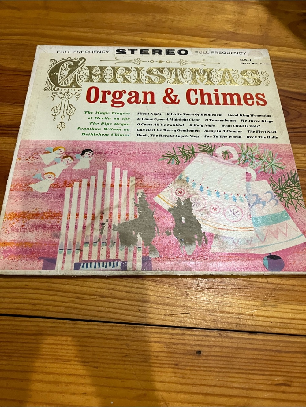Christmas Organ & Chimes Vinyl Record - Festive Pink and Cream Cover